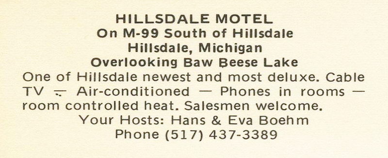 Baw Beese Inn (Hillsdale Motel) - Old Postcard